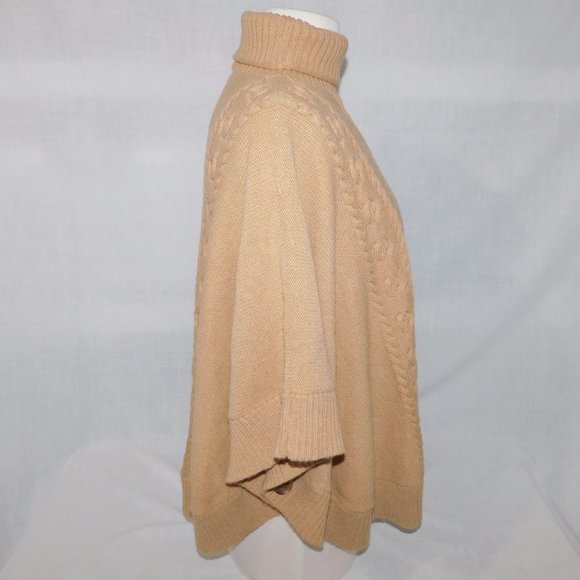 GAP Women XS Oversized  Brown Cable Knit Wool blend Turtleneck Poncho Sweater - Picture 7 of 11